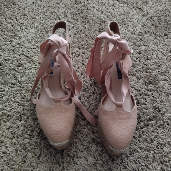 Stuart Weitzmen Canvas Espadrille Wedge lace up pink Sandals 37/6,5 - Picture 4 of 9